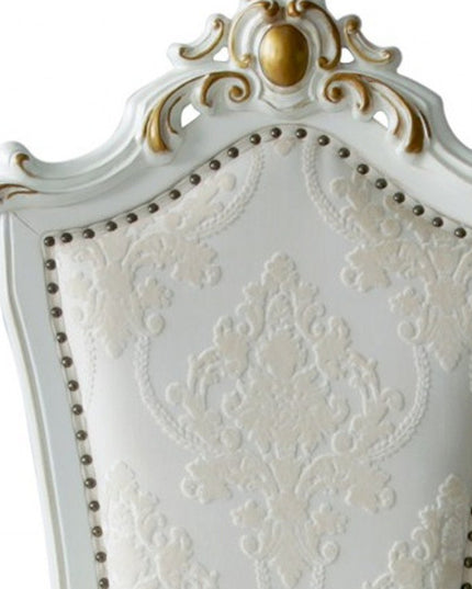 Set of Two 27" Beige and White Faux Leather Damask Side Chair