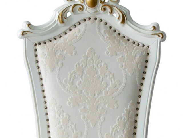 Set of Two 27" Beige and White Faux Leather Damask Side Chair