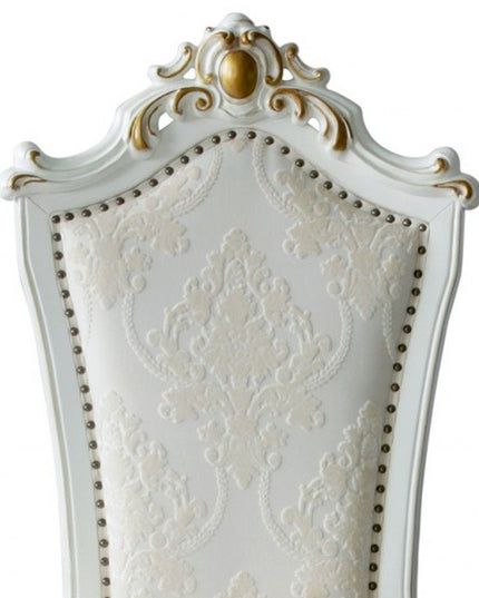 Set of Two 27" Beige and White Faux Leather Damask Side Chair