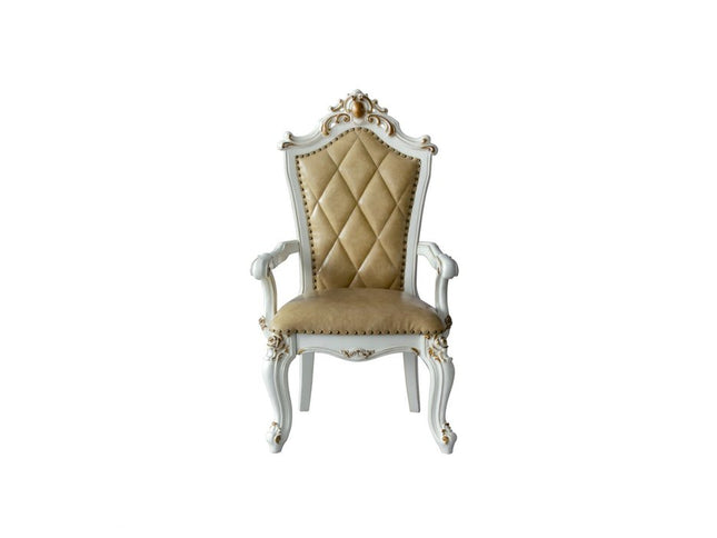 Set of Two 27" Brown and White Faux Leather Tufted Side Chair