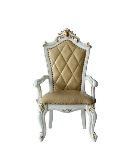 Set of Two 27" Brown and White Faux Leather Tufted Side Chair