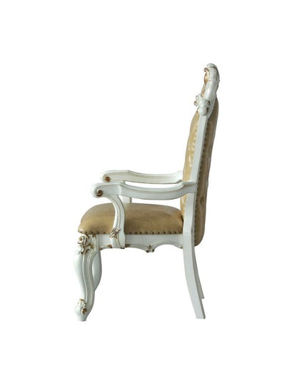 Set of Two 27" Brown and White Faux Leather Tufted Side Chair