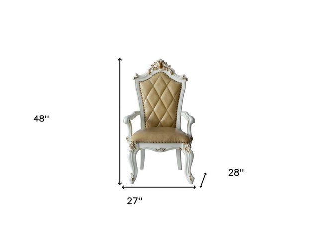 Set of Two 27" Brown and White Faux Leather Tufted Side Chair