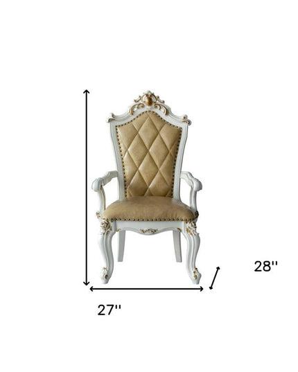 Set of Two 27" Brown and White Faux Leather Tufted Side Chair