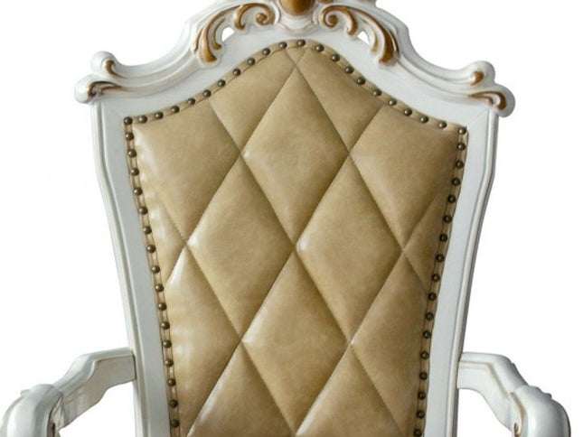 Set of Two 27" Brown and White Faux Leather Tufted Side Chair