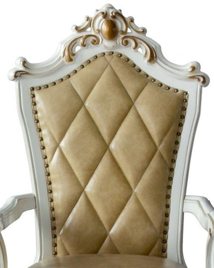 Set of Two 27" Brown and White Faux Leather Tufted Side Chair