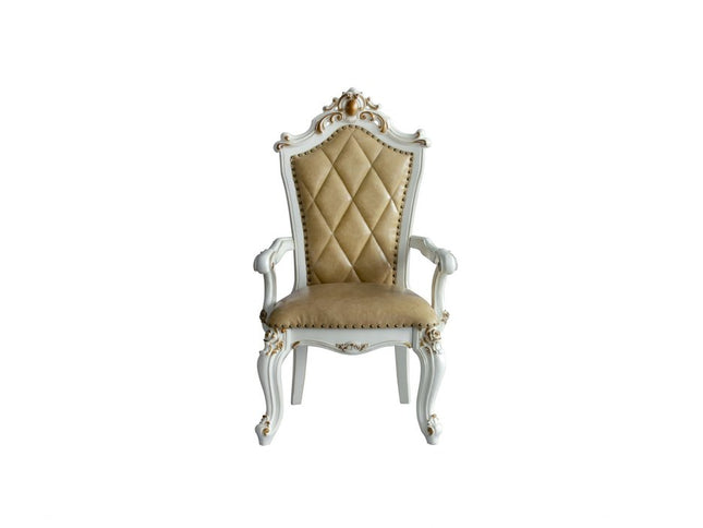 Set of Two 27" Brown and White Faux Leather Tufted Side Chair