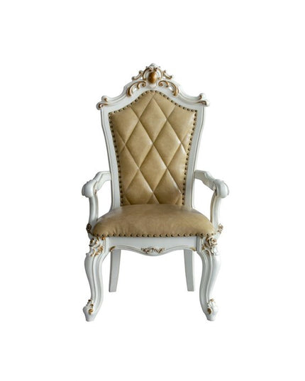 Set of Two 27" Brown and White Faux Leather Tufted Side Chair