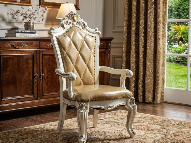 Set of Two 27" Brown and White Faux Leather Tufted Side Chair