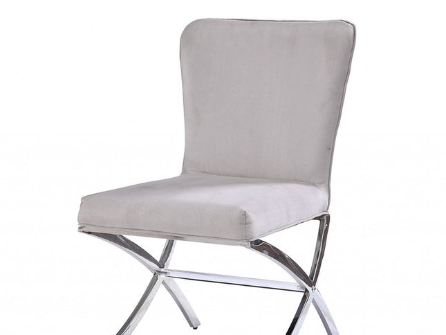 24" Beige and Silver Velvet Parsons Chair