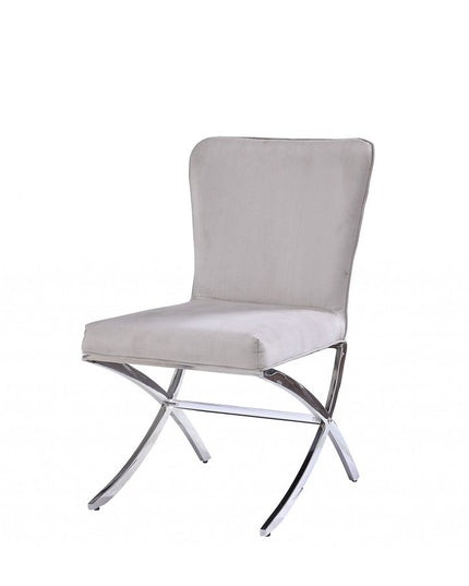 24" Beige and Silver Velvet Parsons Chair