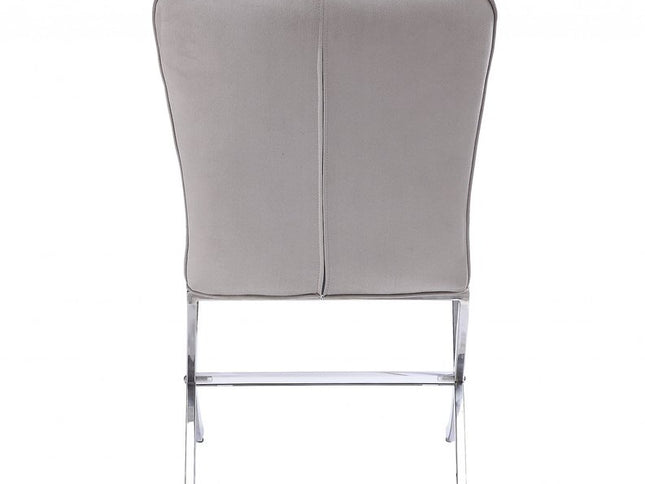 24" Beige and Silver Velvet Parsons Chair