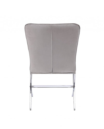 24" Beige and Silver Velvet Parsons Chair