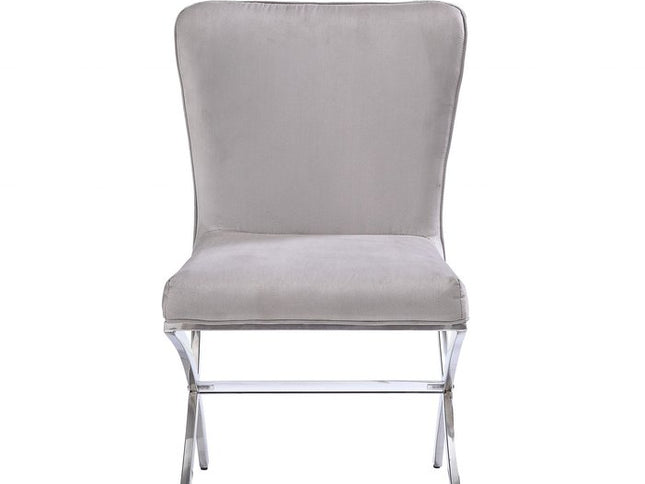 24" Beige and Silver Velvet Parsons Chair