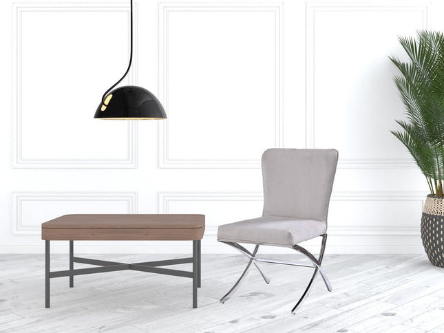 24" Beige and Silver Velvet Parsons Chair