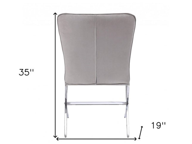 24" Beige and Silver Velvet Parsons Chair