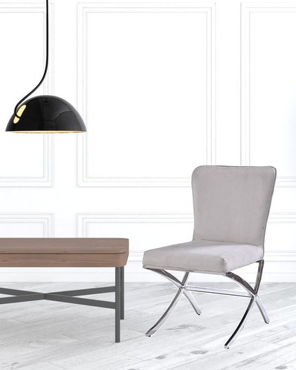 24" Beige and Silver Velvet Parsons Chair