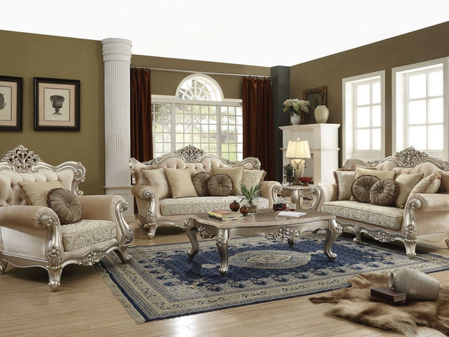 57" Beige Genuine Marble And Solid Wood Coffee Table