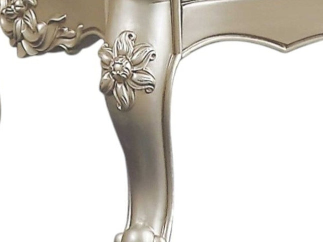 57" Beige Genuine Marble And Solid Wood Coffee Table