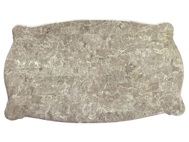 57" Beige Genuine Marble And Solid Wood Coffee Table