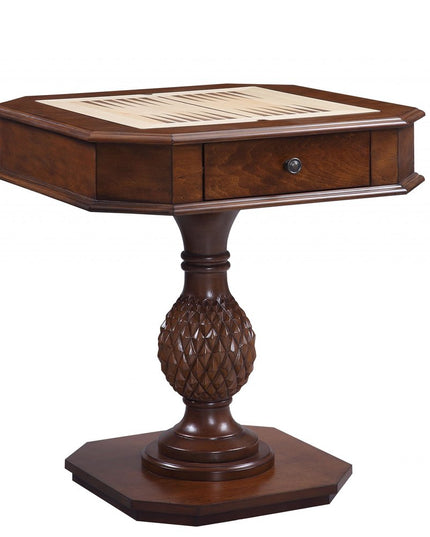 28" Brown Octagon Console Table With Drawer