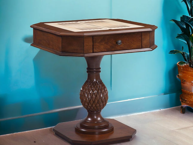 28" Brown Octagon Console Table With Drawer
