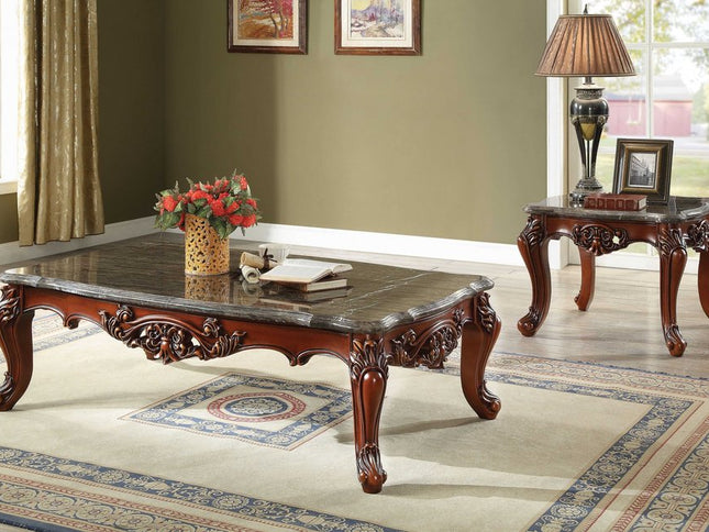 36" Gray and Brown Genuine Marble And Solid Wood Coffee Table