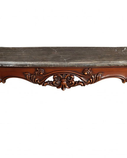 36" Gray and Brown Genuine Marble And Solid Wood Coffee Table