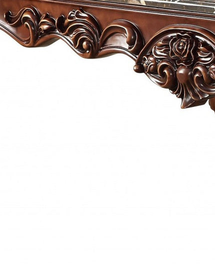 36" Gray and Brown Genuine Marble And Solid Wood Coffee Table