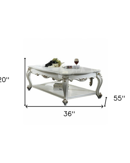 36" White Resin And Wood Coffee Table With Shelf