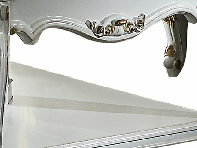 36" White Resin And Wood Coffee Table With Shelf