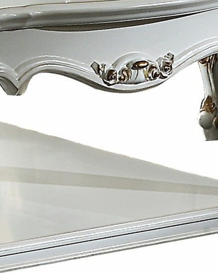 36" White Resin And Wood Coffee Table With Shelf