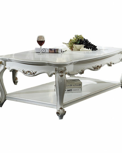 36" White Resin And Wood Coffee Table With Shelf