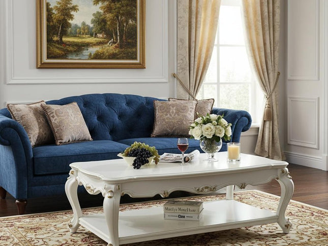 36" White Resin And Wood Coffee Table With Shelf