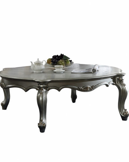 36" White Resin And Wood Coffee Table With Shelf