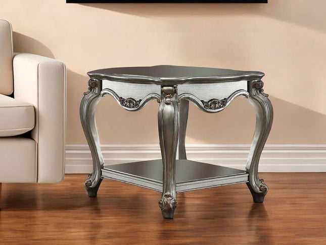 24" Gray Solid Wood End Table With Shelf