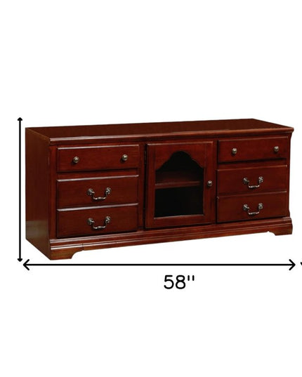 58" Brown Solid and Manufactured Wood Enclosed and Open Storage TV Stand