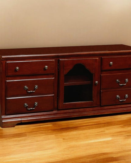 58" Brown Solid and Manufactured Wood Enclosed and Open Storage TV Stand