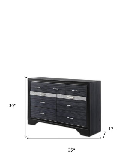 63" Black Manufactured Wood Nine Drawer Gentlemans Chest