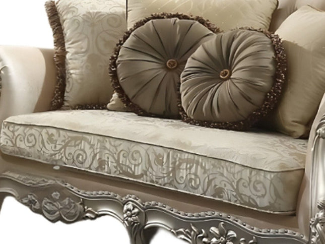 88" Champagne Velvet Curved Floral Sofa And Toss Pillows