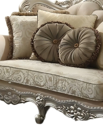 88" Champagne Velvet Curved Floral Sofa And Toss Pillows