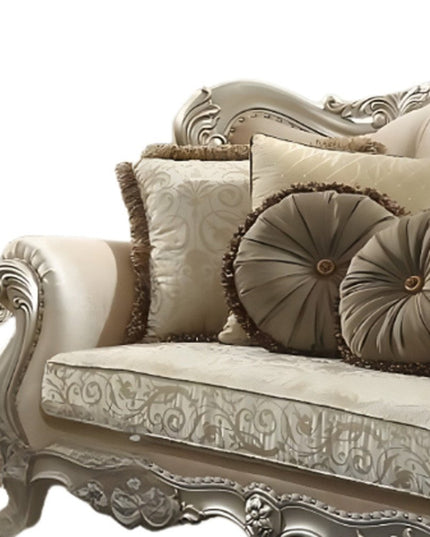 88" Champagne Velvet Curved Floral Sofa And Toss Pillows