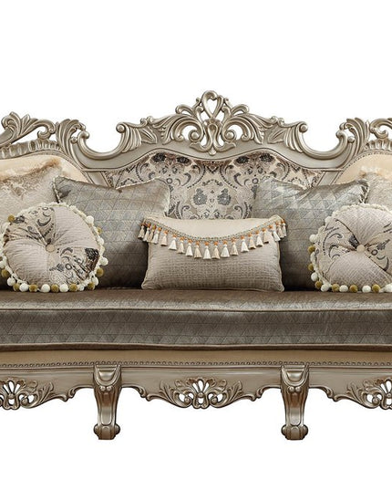 41" Champagne Cotton Blend Curved Floral Sofa And Toss Pillows