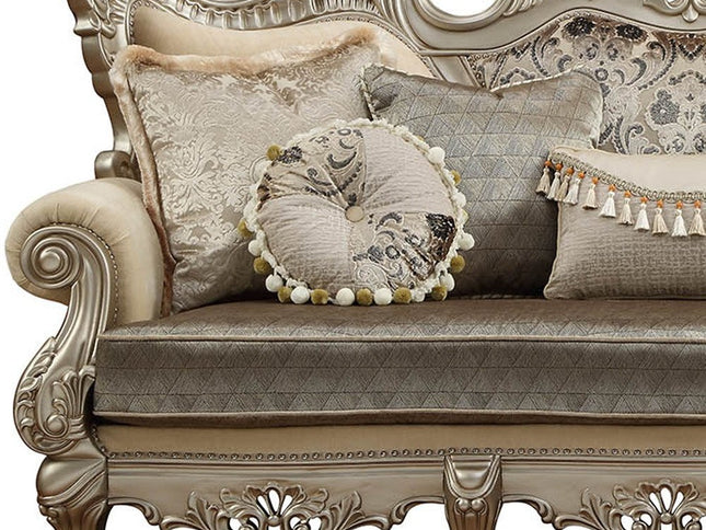 41" Champagne Cotton Blend Curved Floral Sofa And Toss Pillows