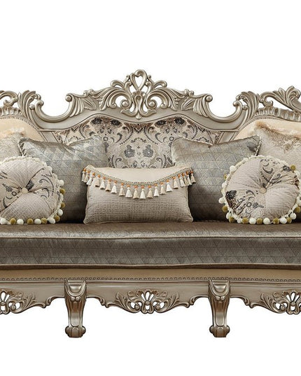 41" Champagne Cotton Blend Curved Floral Sofa And Toss Pillows