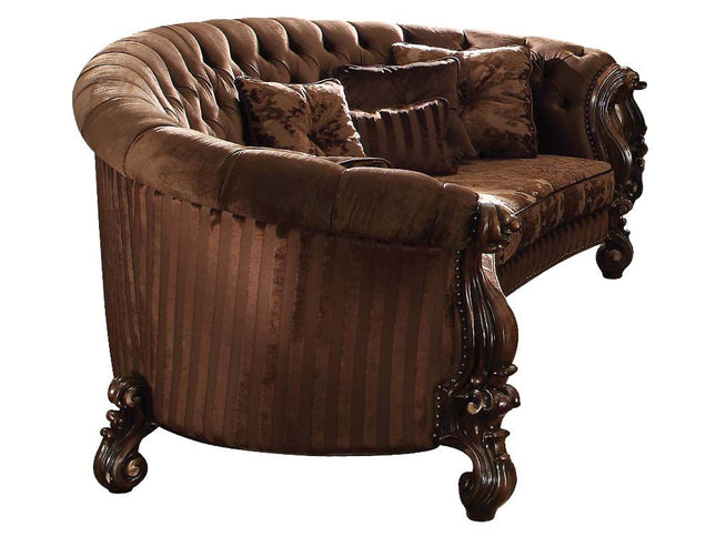 55" Ivory Velvet Curved Floral Sofa And Toss Pillows With Gray Legs