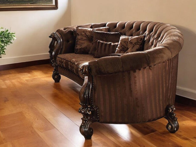 55" Ivory Velvet Curved Floral Sofa And Toss Pillows With Gray Legs