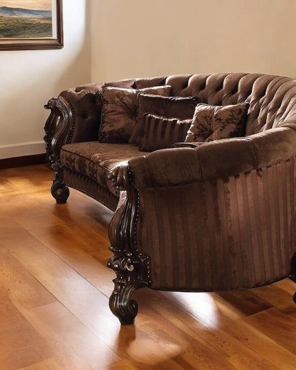 55" Ivory Velvet Curved Floral Sofa And Toss Pillows With Gray Legs