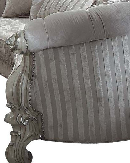 55" Ivory Velvet Curved Floral Sofa And Toss Pillows With Gray Legs