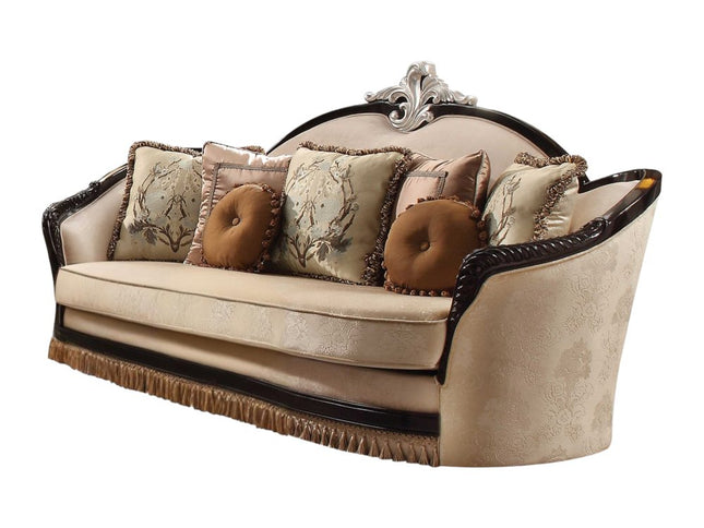 41" Tan Velvet Curved Sofa And Toss Pillows